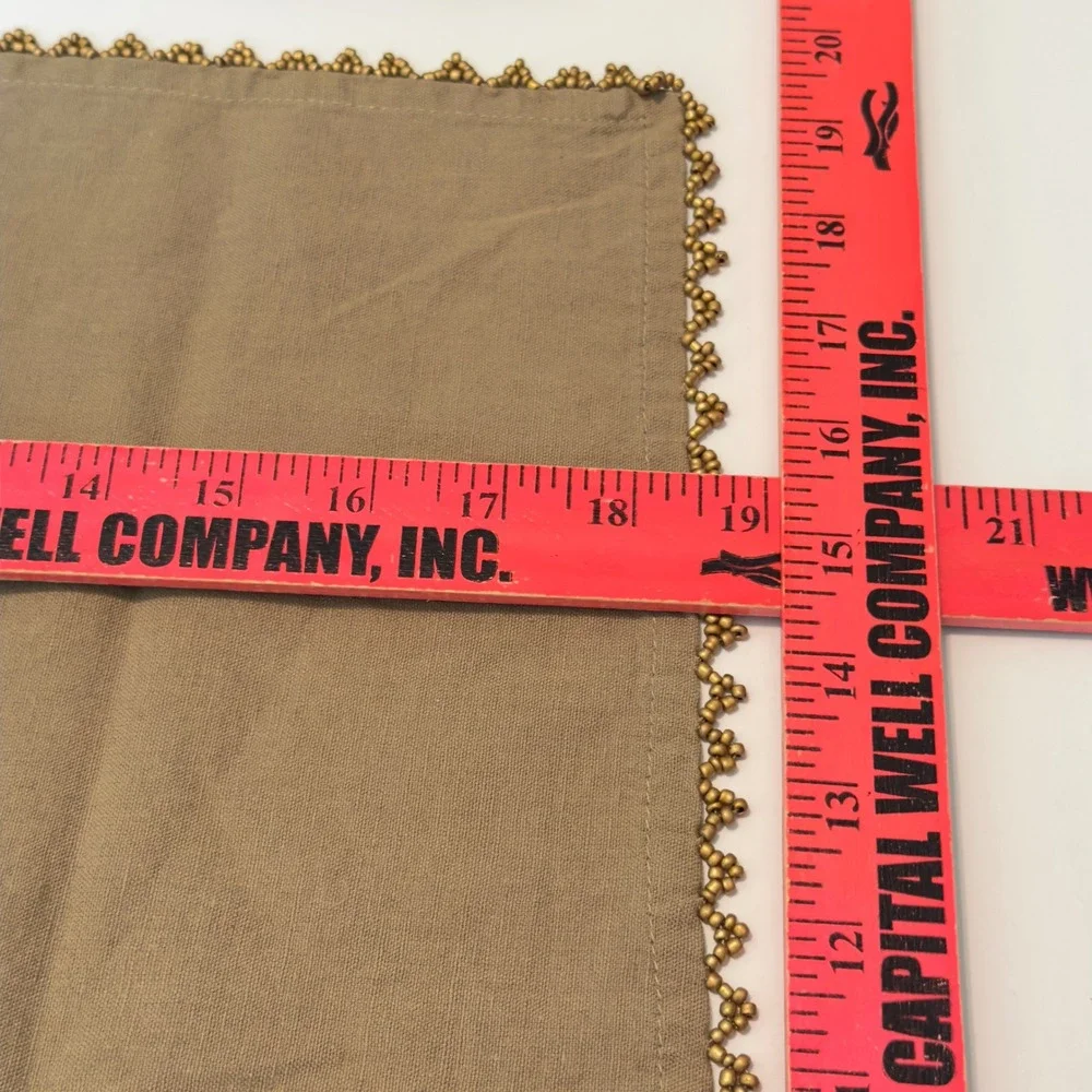 Pier 1 Imports Beaded Linen Blend Napkins Set of 4 Taupe Khaki Gold Trim 19x19